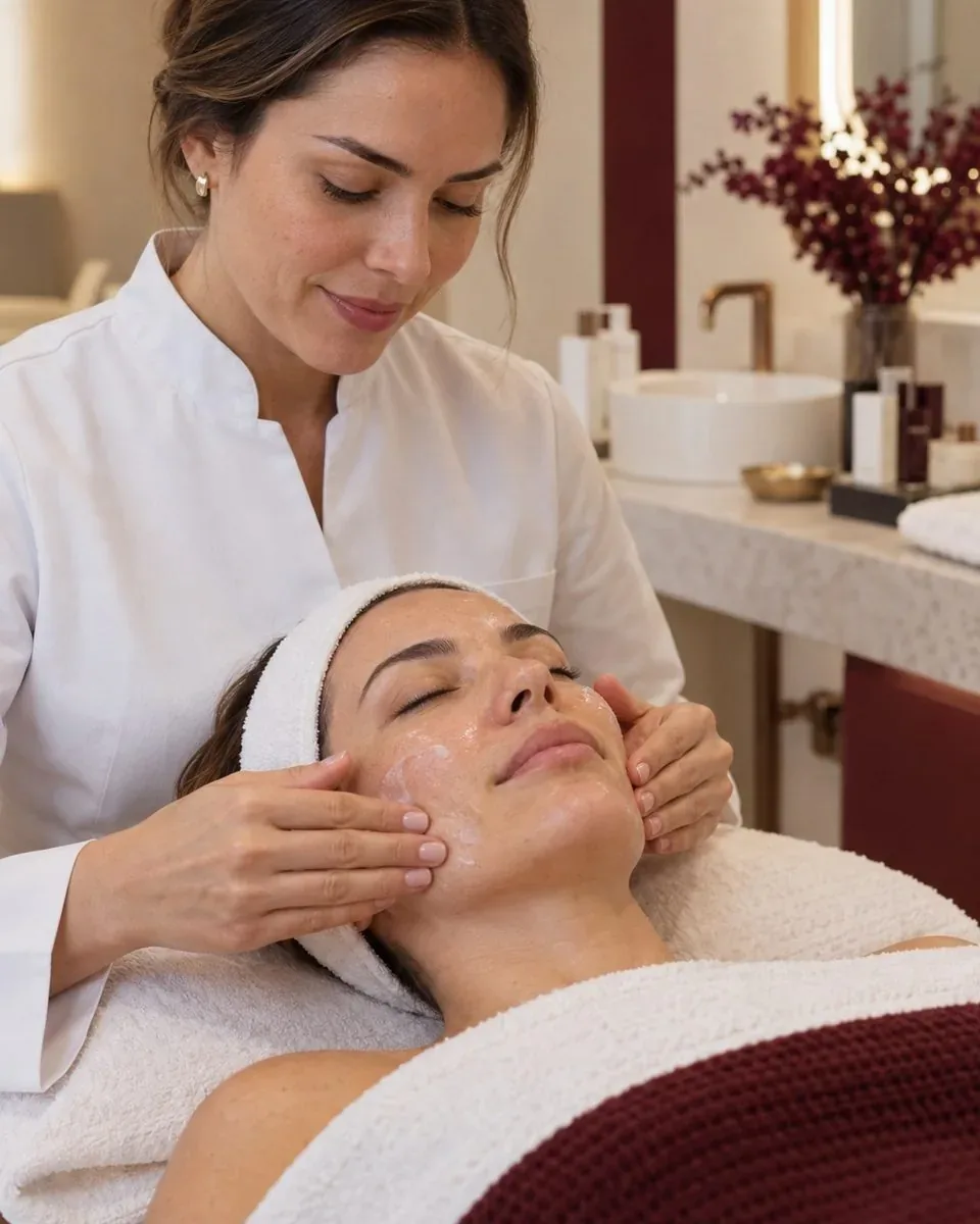 Experiência de cuidado facial em ambiente clínico elegante